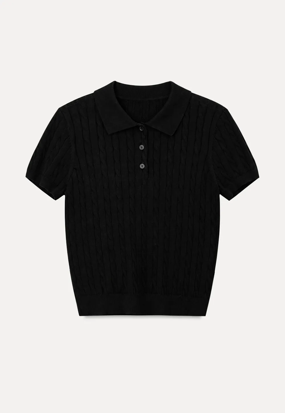 Polo Collar Ribbed Knit Short Sleeve Sweater