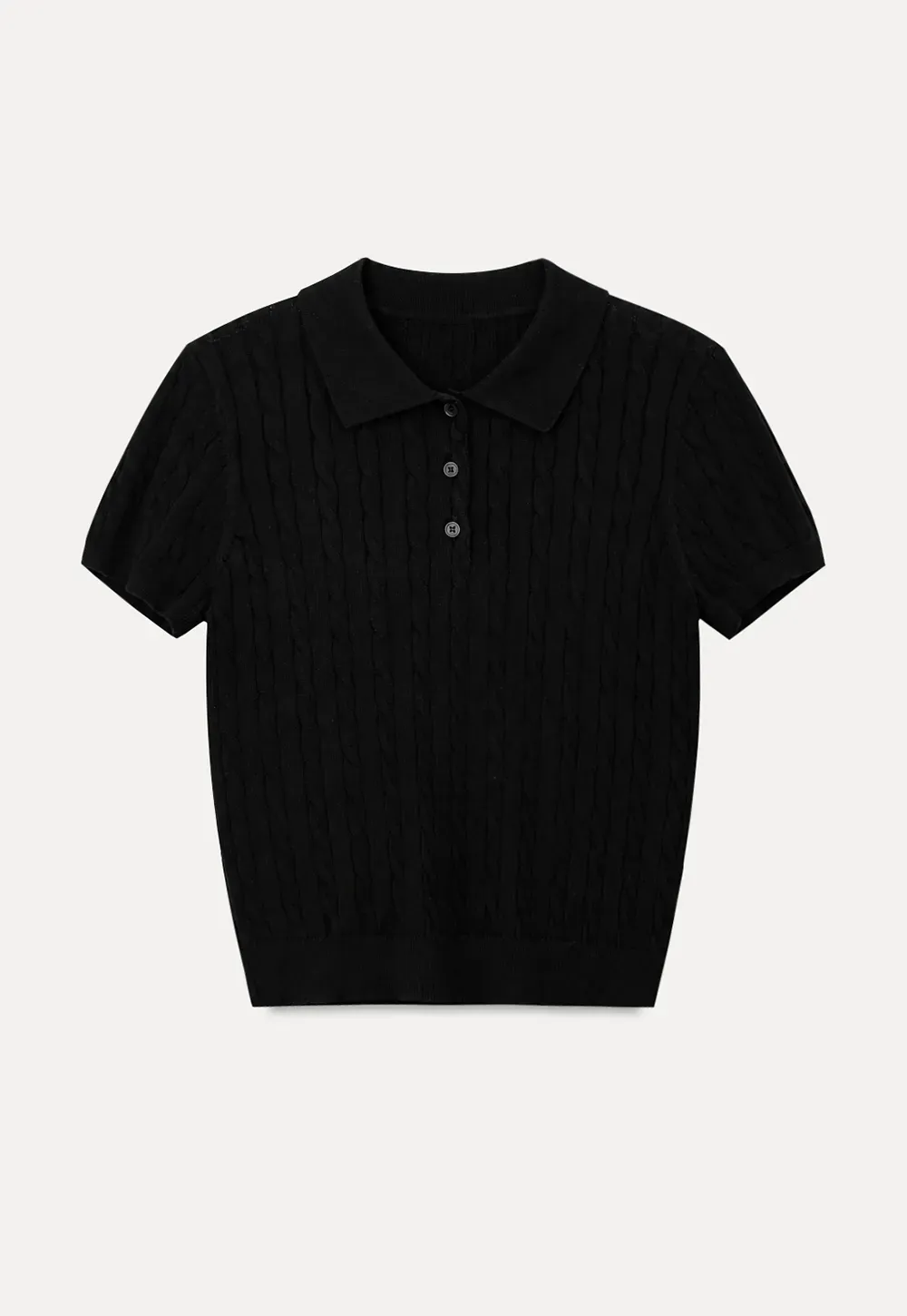 Polo Collar Ribbed Knit Short Sleeve Sweater