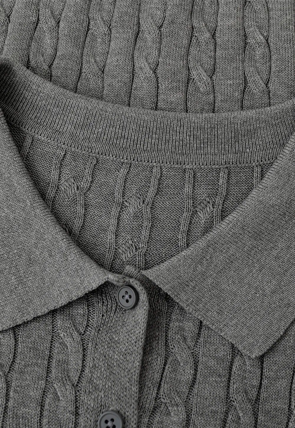 Cable Knit Short Sleeve Collared Cardigan