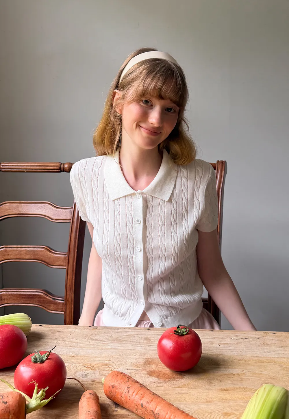 Cable Knit Short Sleeve Collared Cardigan