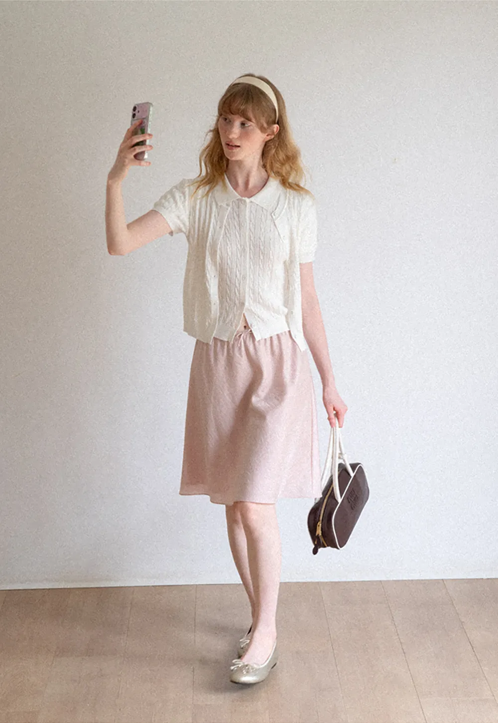 Cable Knit Short Sleeve Collared Cardigan