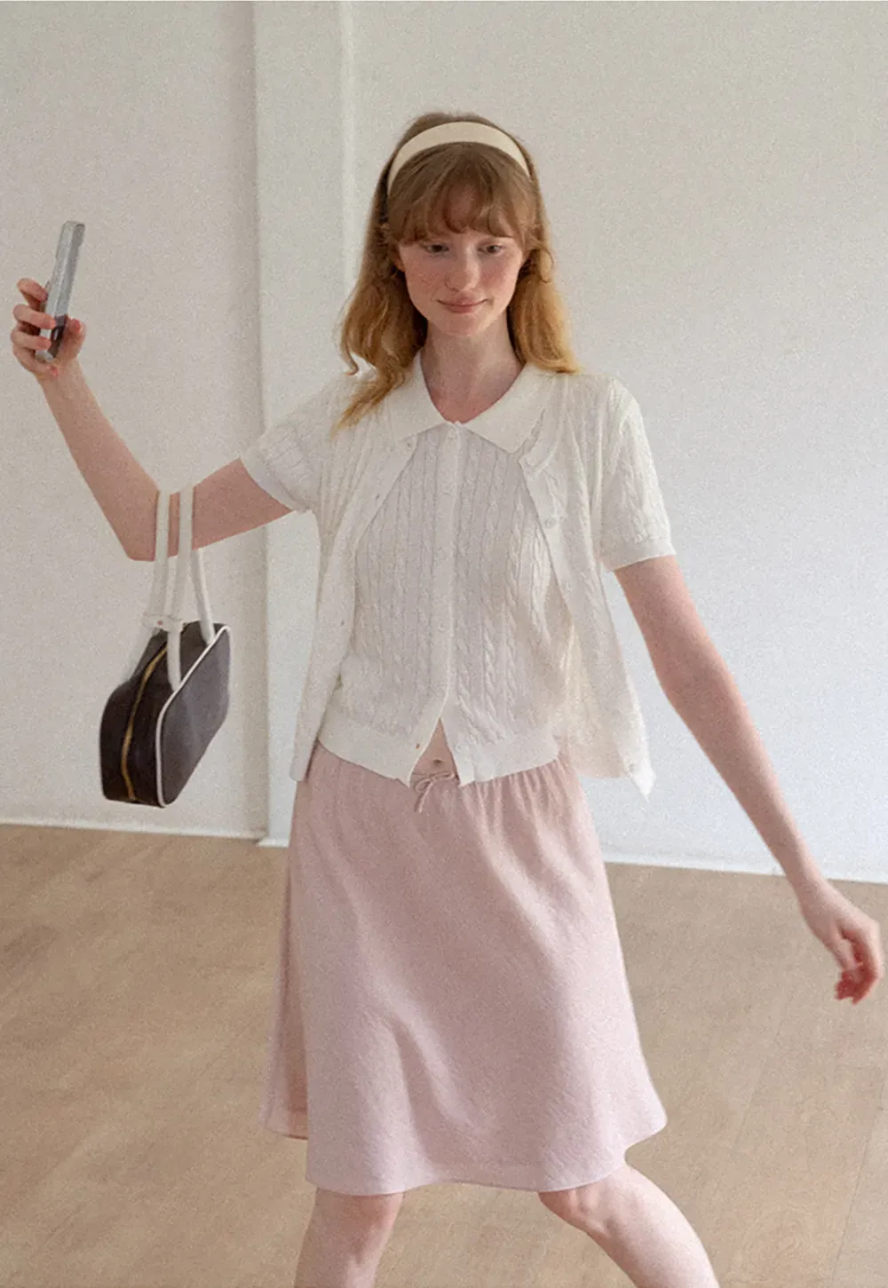 Cable Knit Short Sleeve Collared Cardigan
