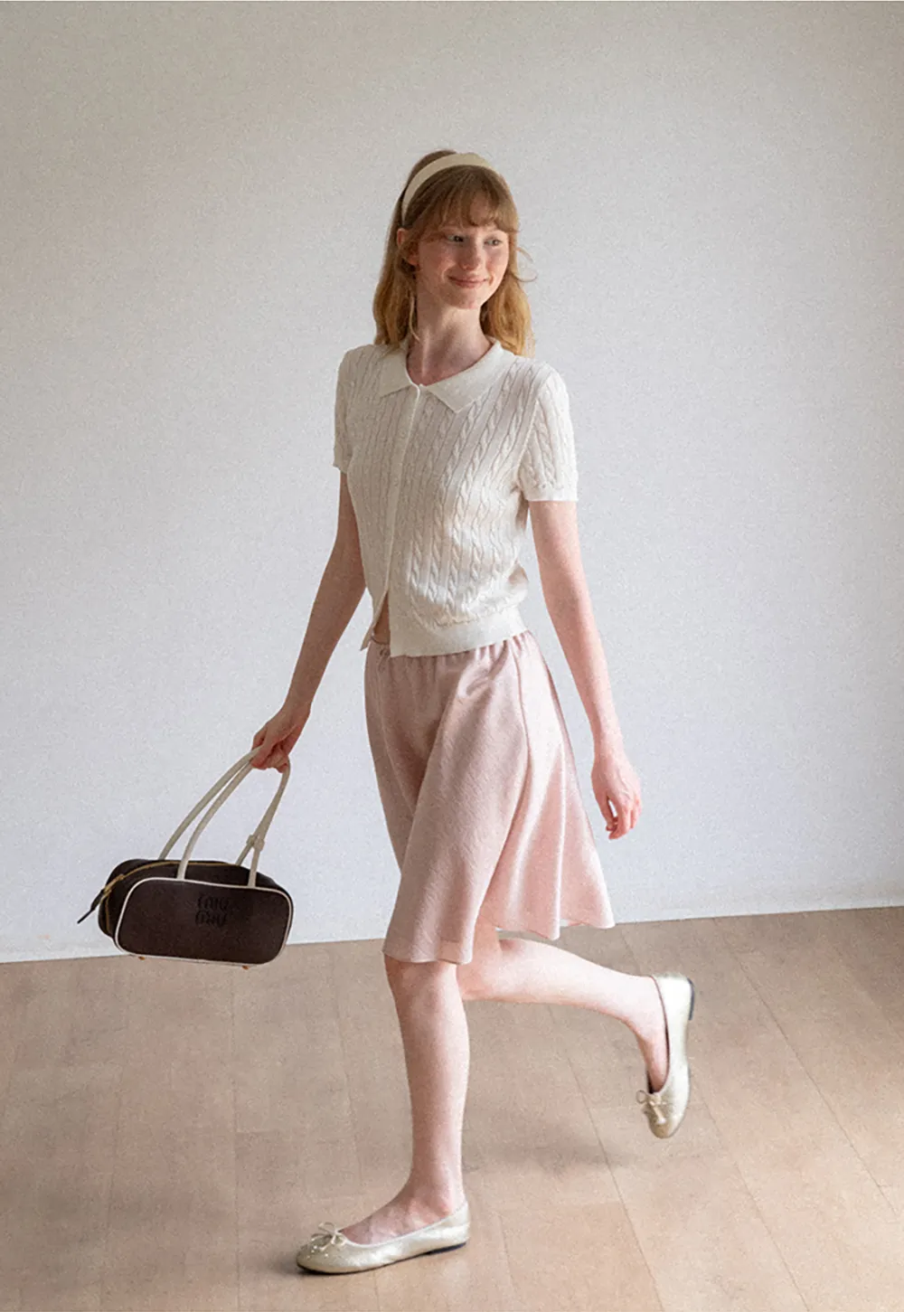 Cable Knit Short Sleeve Collared Cardigan