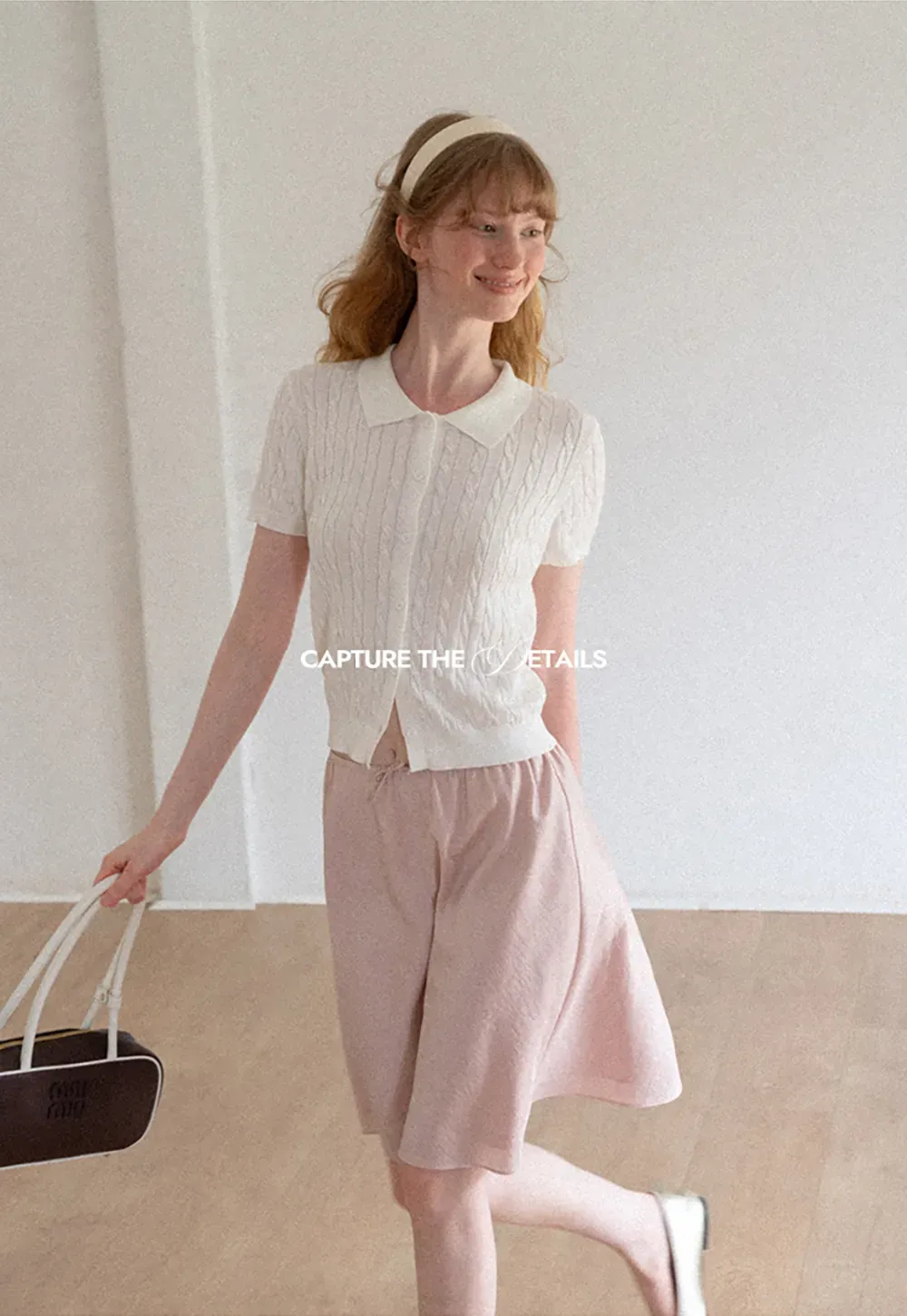 Cable Knit Short Sleeve Collared Cardigan