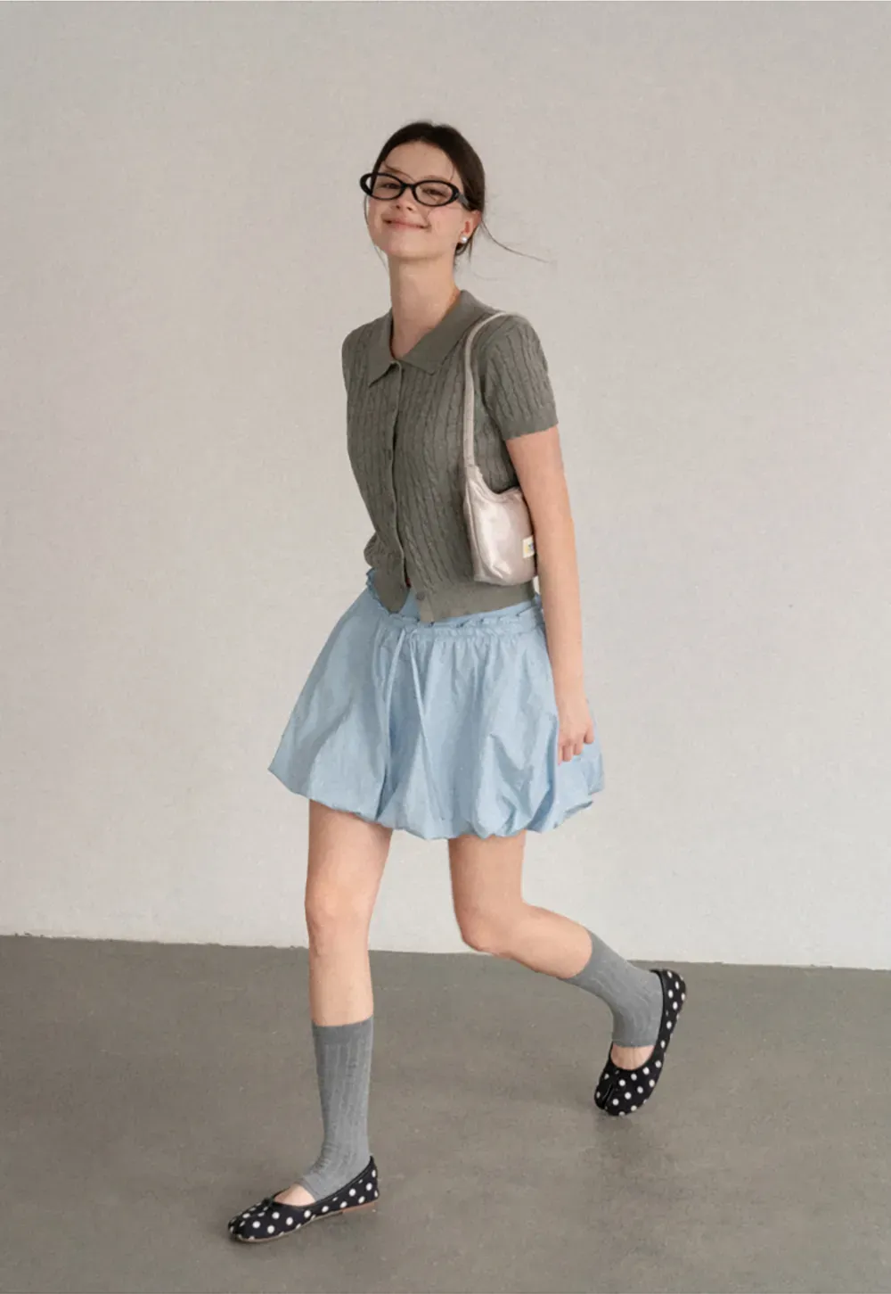 Cable Knit Short Sleeve Collared Cardigan