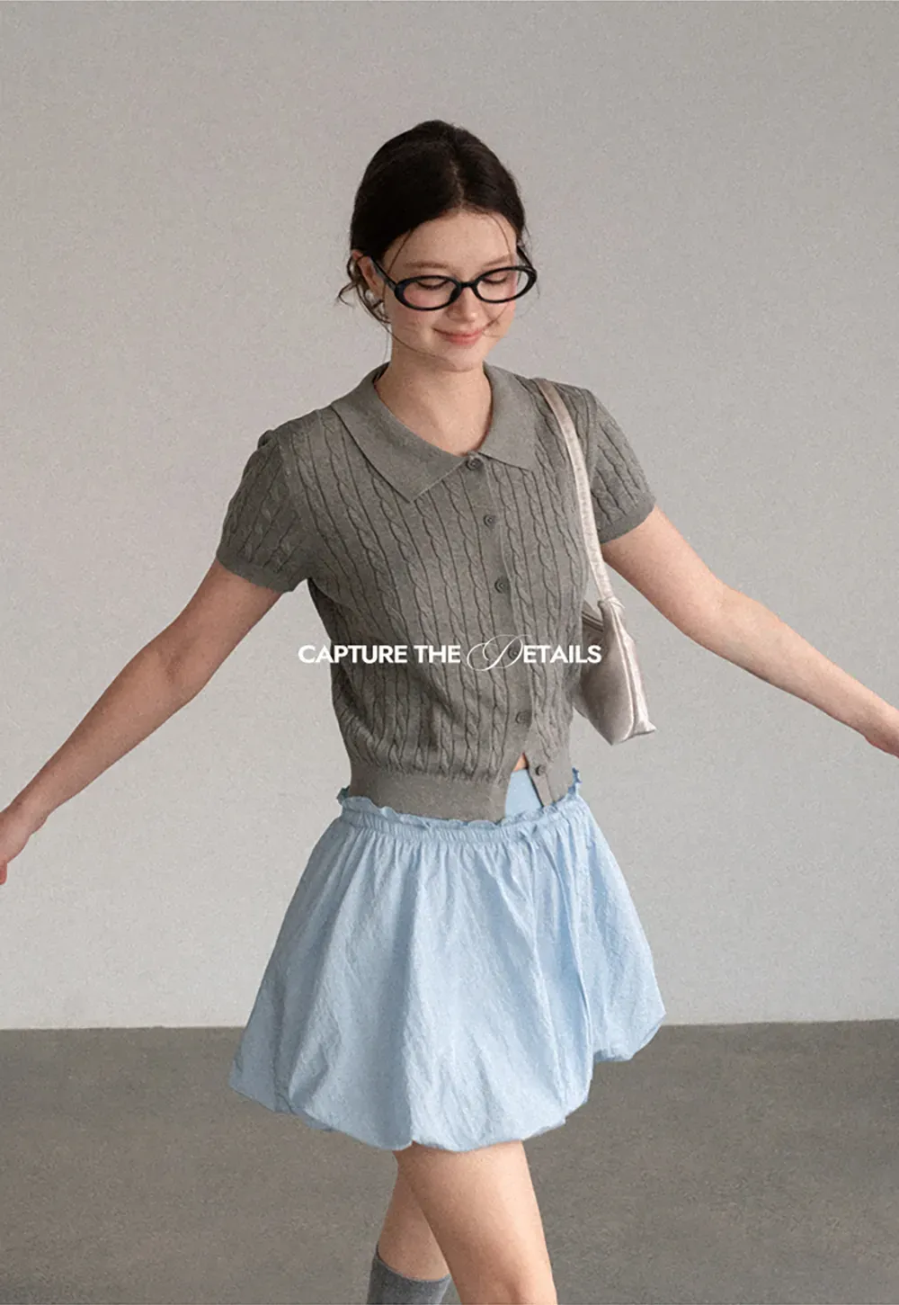 Cable Knit Short Sleeve Collared Cardigan