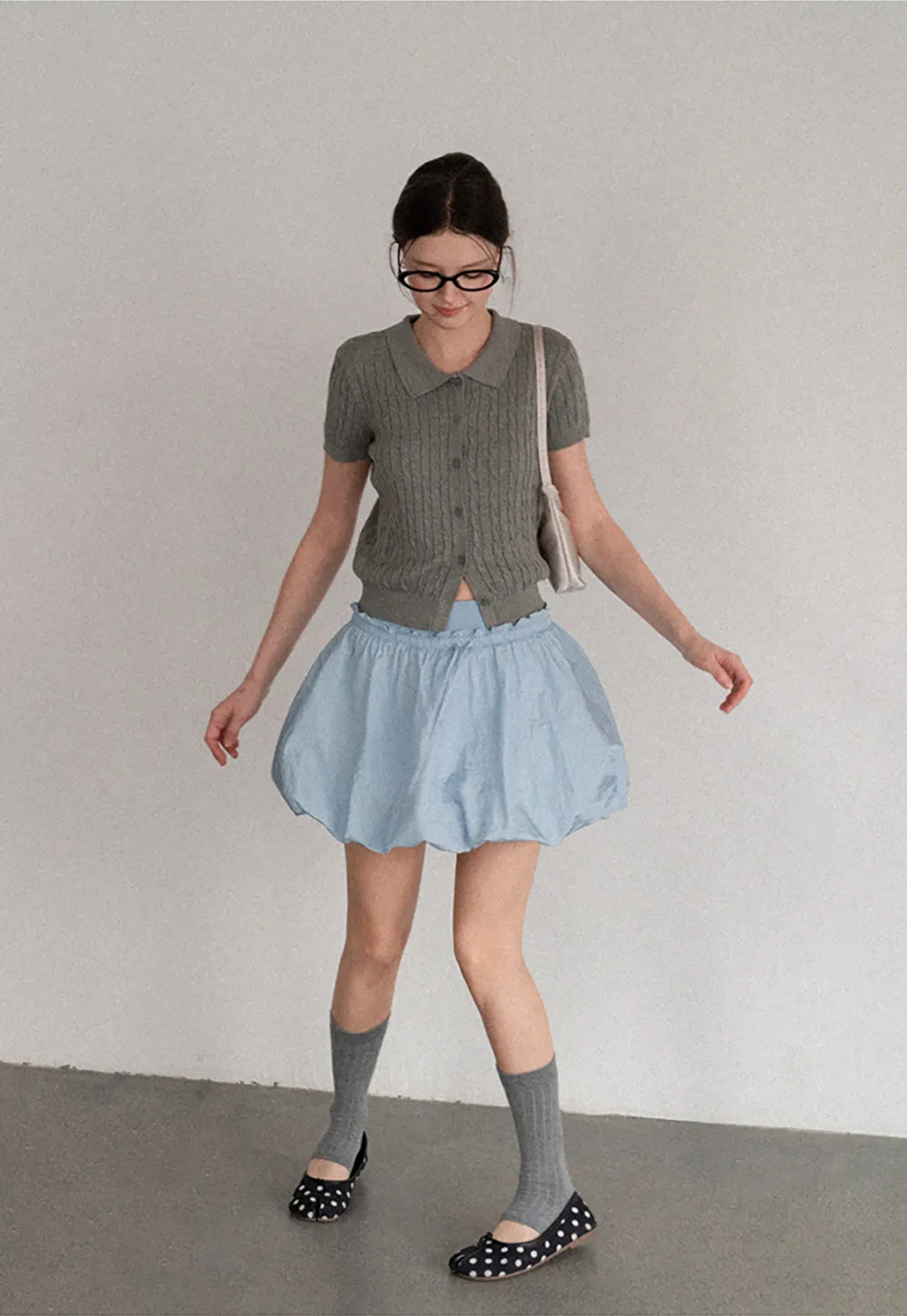 Cable Knit Short Sleeve Collared Cardigan
