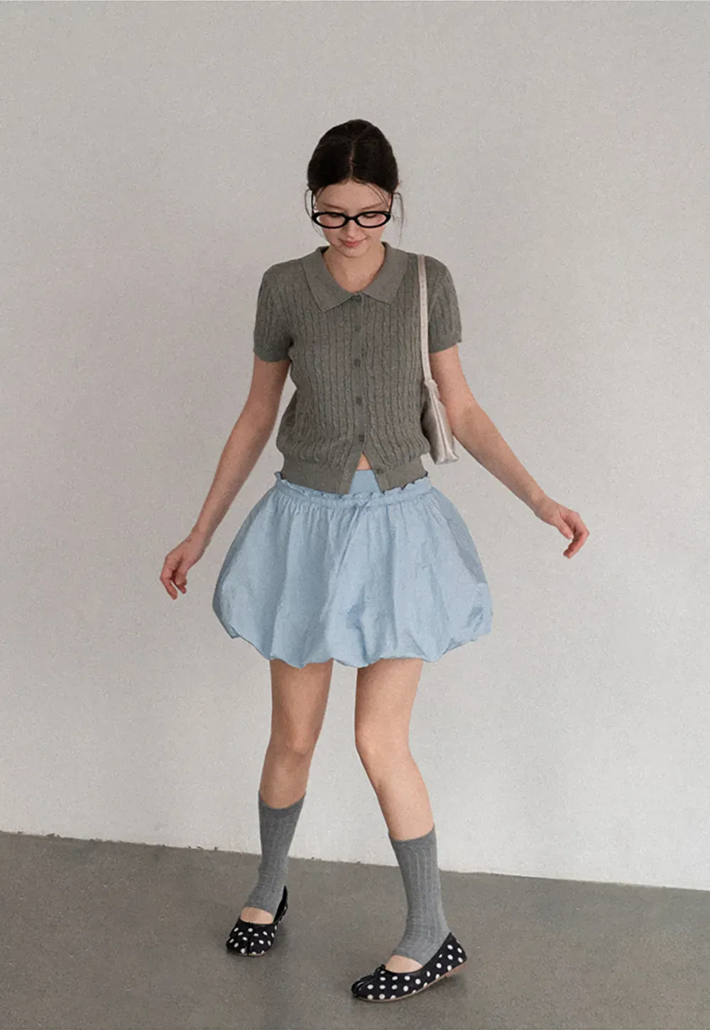 Cable Knit Short Sleeve Collared Cardigan