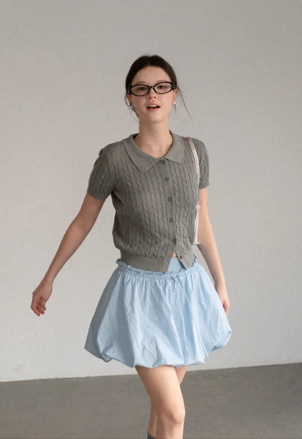 Cable Knit Short Sleeve Collared Cardigan