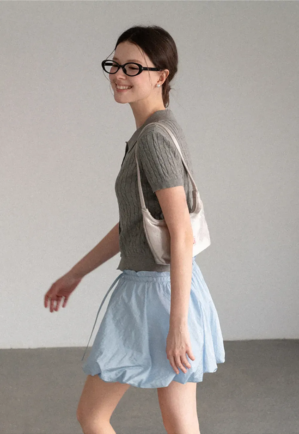 Cable Knit Short Sleeve Collared Cardigan