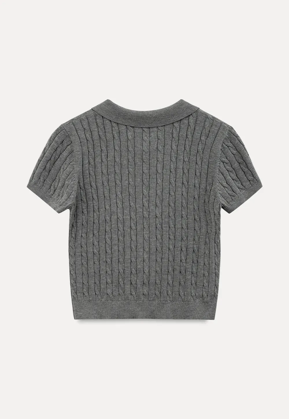 Cable Knit Short Sleeve Collared Cardigan