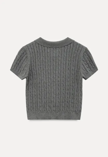 Cable Knit Short Sleeve Collared Cardigan
