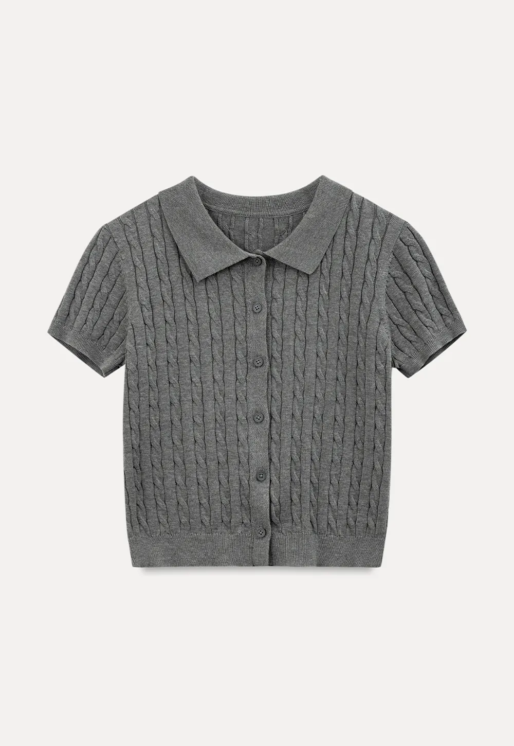Cable Knit Short Sleeve Collared Cardigan