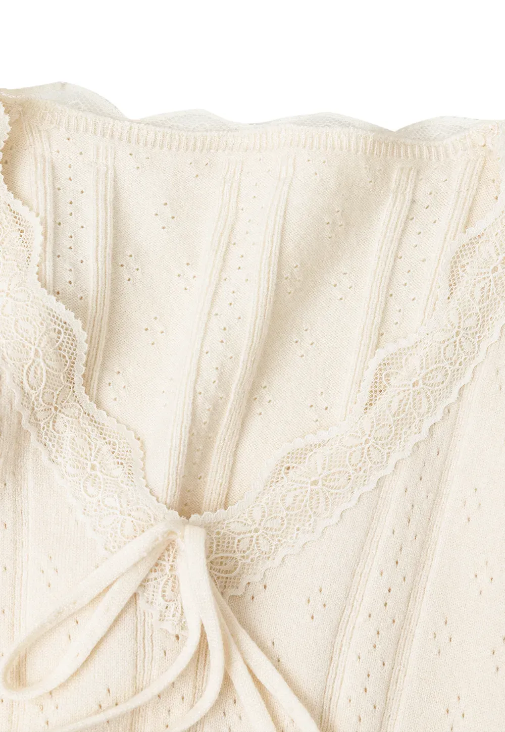 Scalloped V Neck Drawstring Long Sleeve Knit Sweater