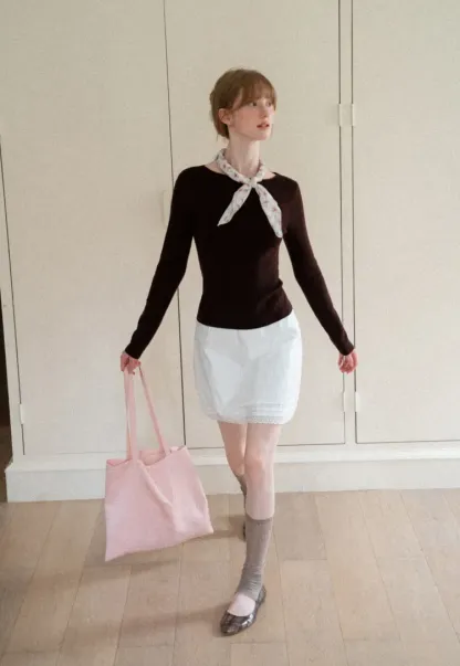 Square Neck Long Sleeve Wool Knit Sweater