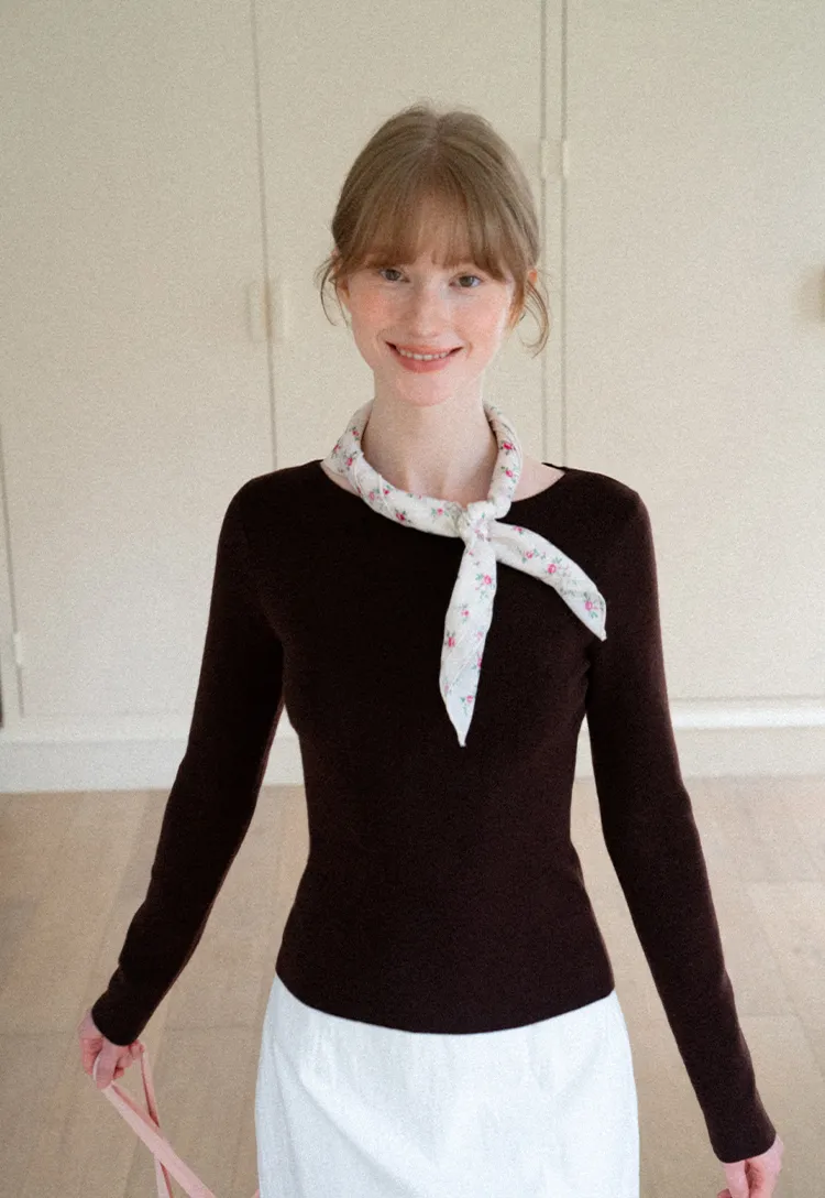 Square Neck Long Sleeve Wool Knit Sweater