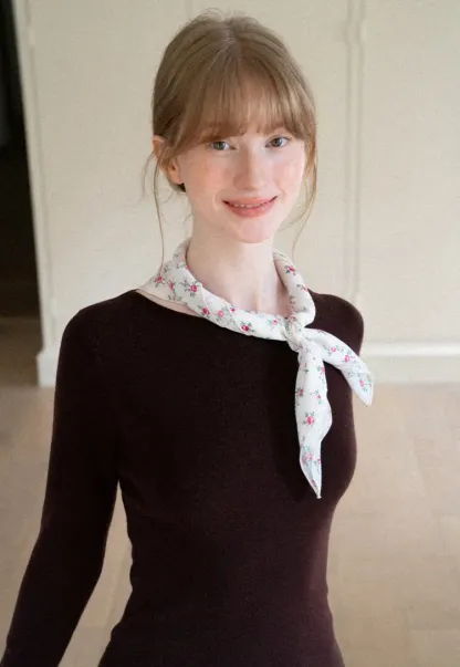 Square Neck Long Sleeve Wool Knit Sweater