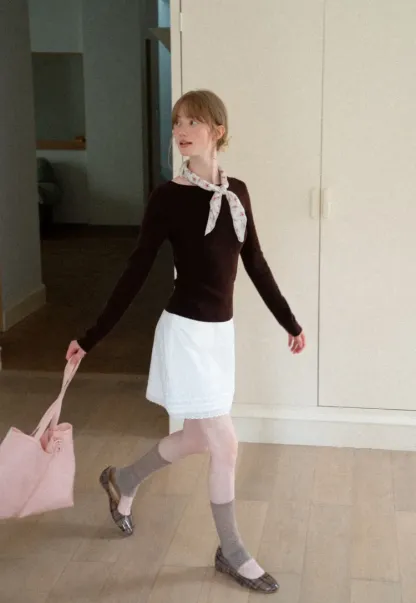 Square Neck Long Sleeve Wool Knit Sweater
