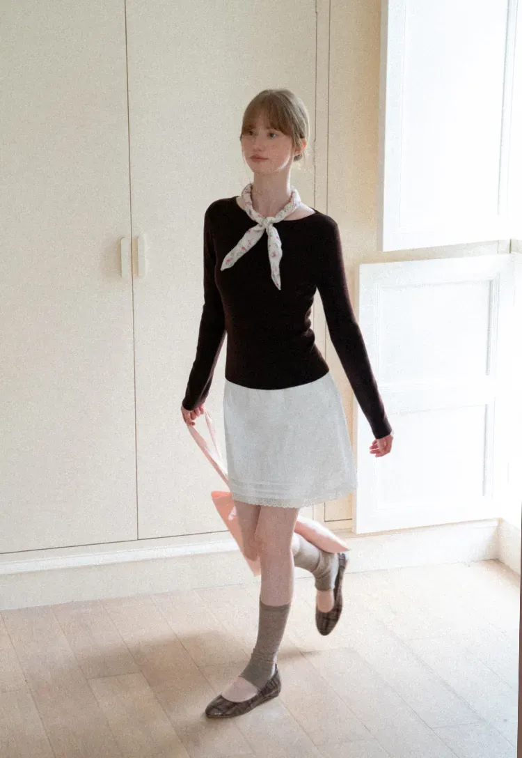 Square Neck Long Sleeve Wool Knit Sweater