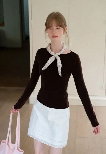 Square Neck Long Sleeve Wool Knit Sweater