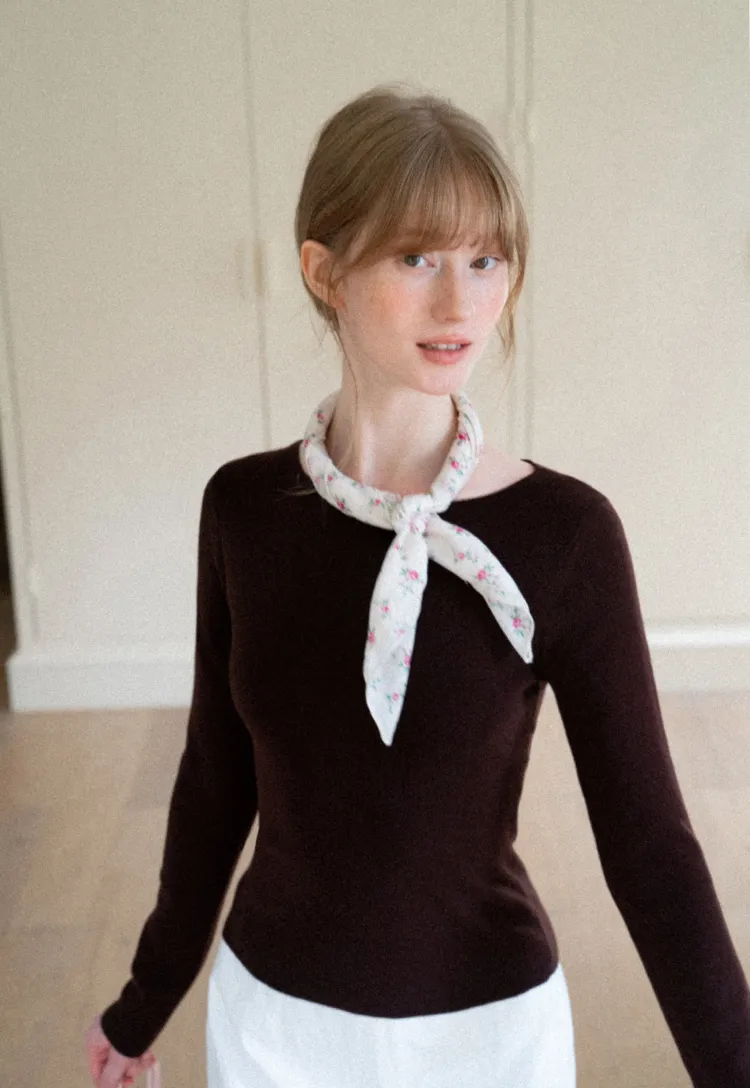 Square Neck Long Sleeve Wool Knit Sweater