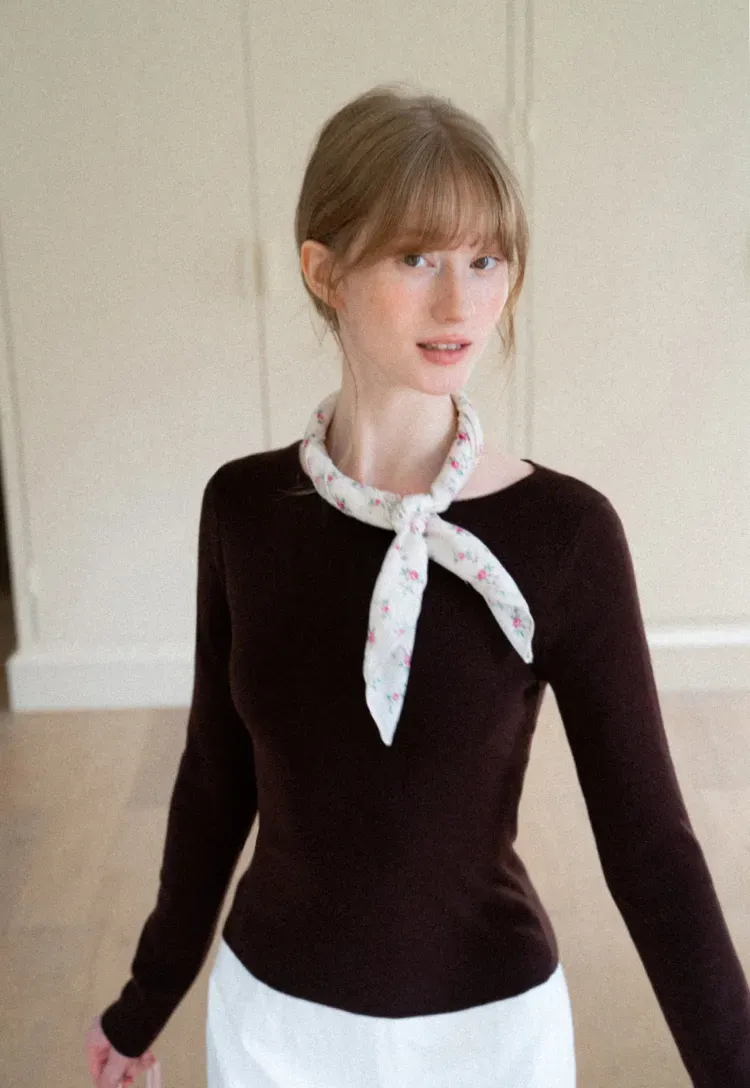 Square Neck Long Sleeve Wool Knit Sweater
