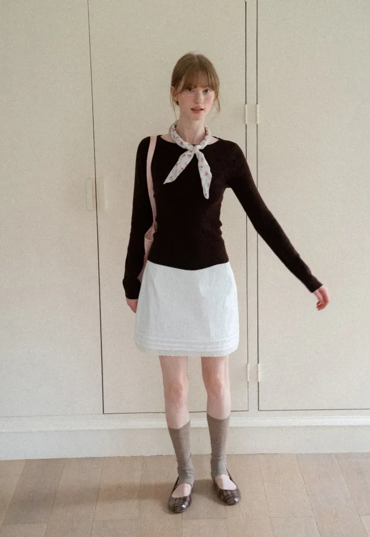 Square Neck Long Sleeve Wool Knit Sweater