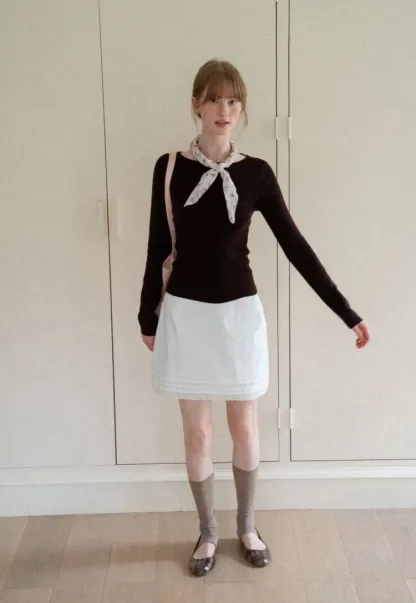 Square Neck Long Sleeve Wool Knit Sweater