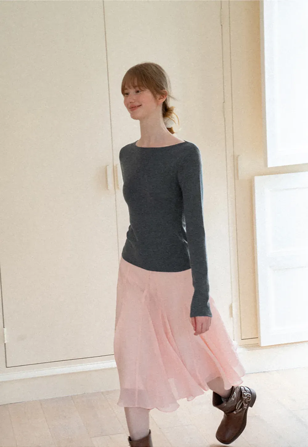 Square Neck Long Sleeve Wool Knit Sweater