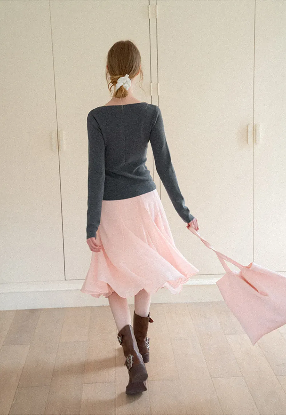 Square Neck Long Sleeve Wool Knit Sweater