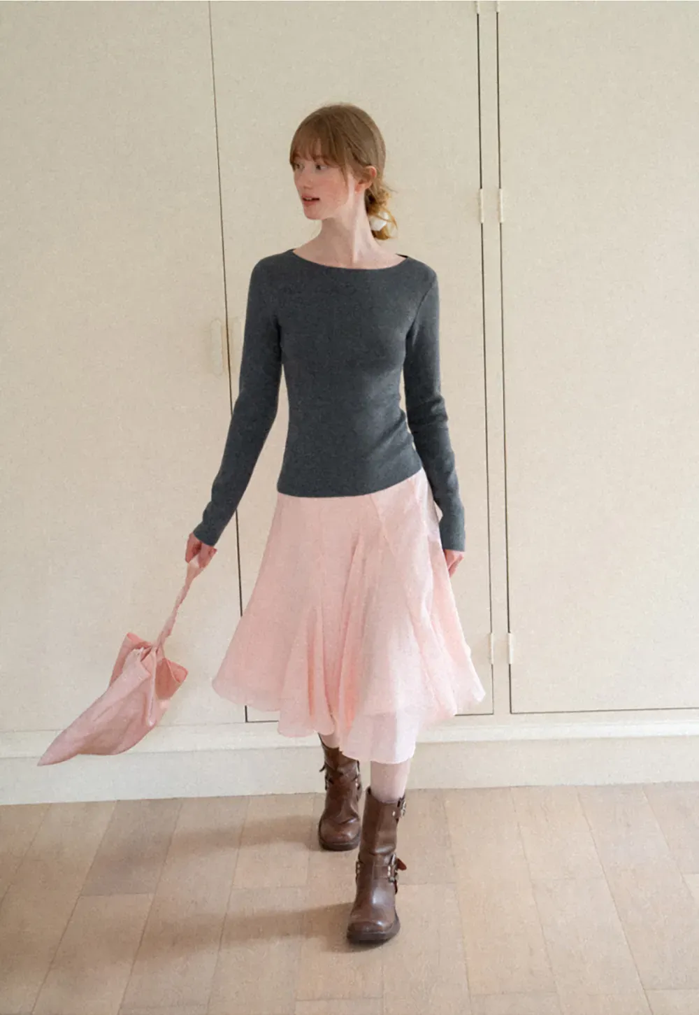 Square Neck Long Sleeve Wool Knit Sweater