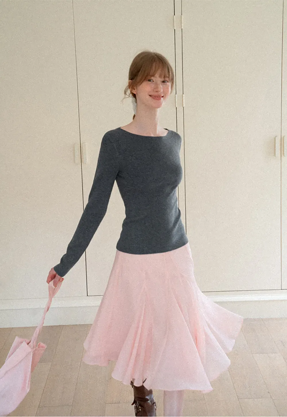 Square Neck Long Sleeve Wool Knit Sweater