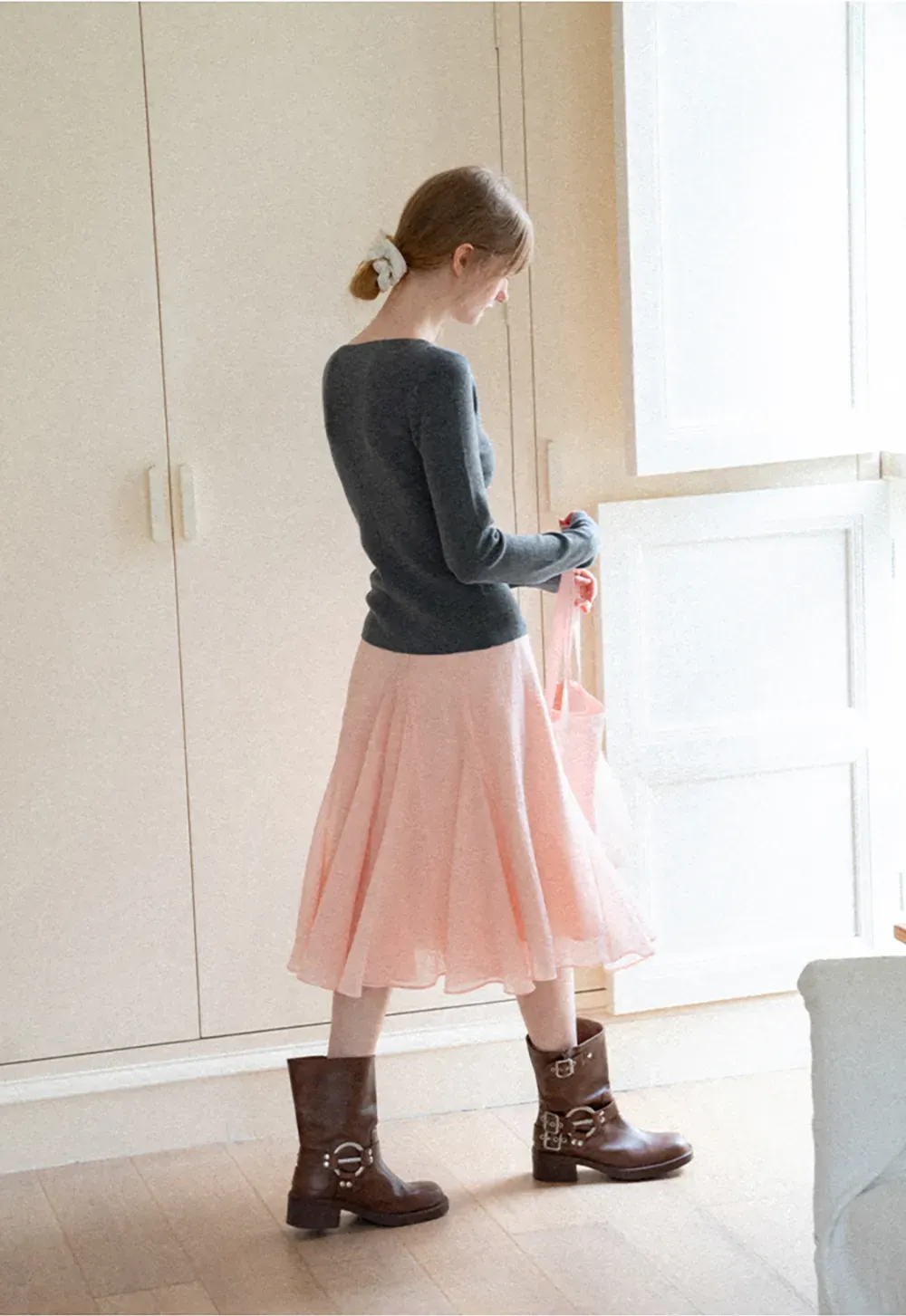Square Neck Long Sleeve Wool Knit Sweater
