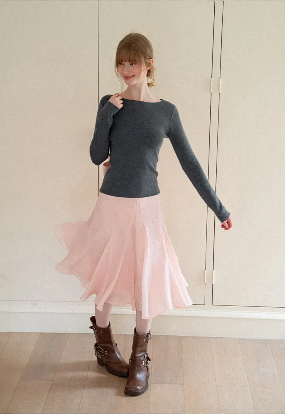 Square Neck Long Sleeve Wool Knit Sweater