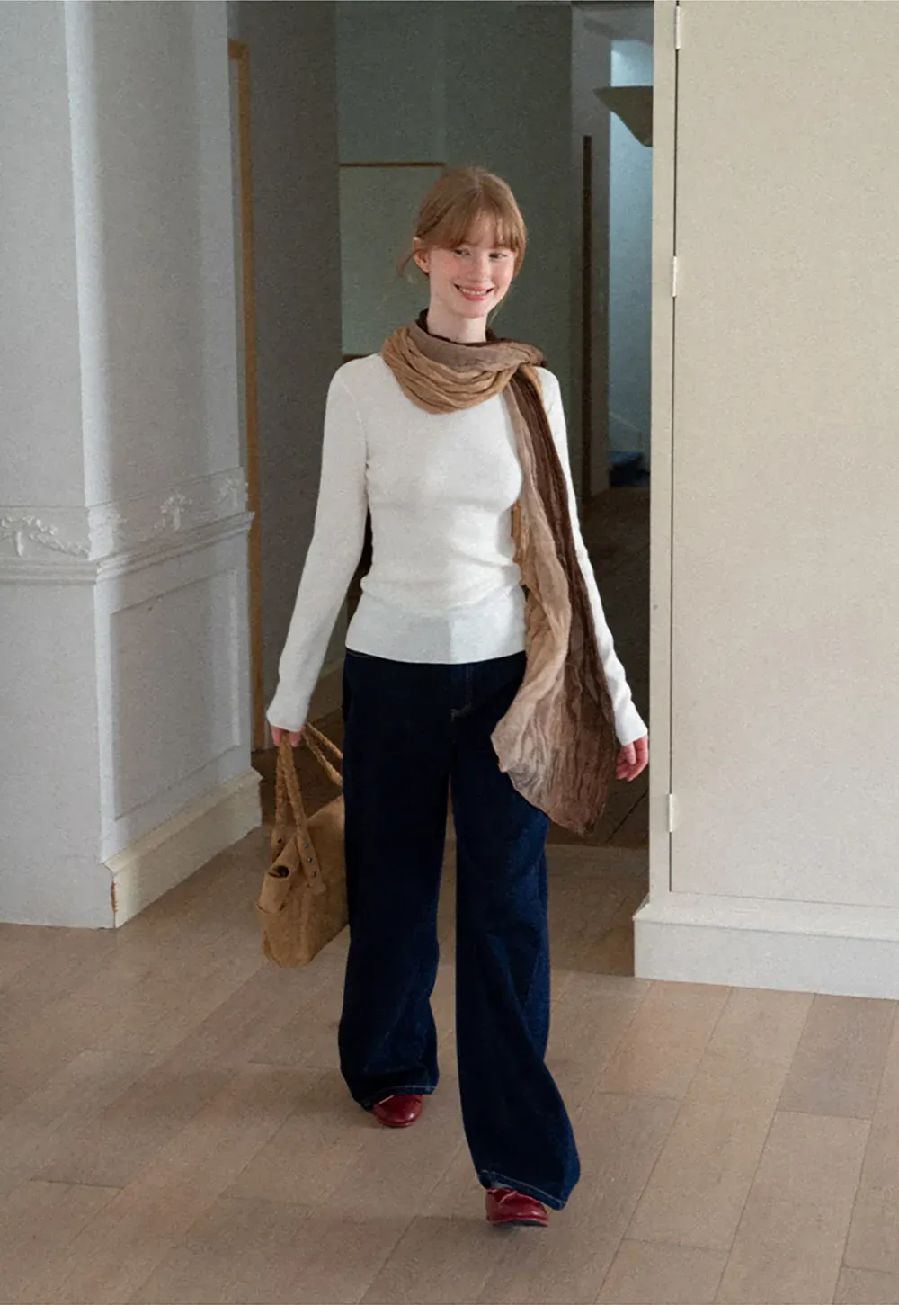 Square Neck Long Sleeve Wool Knit Sweater