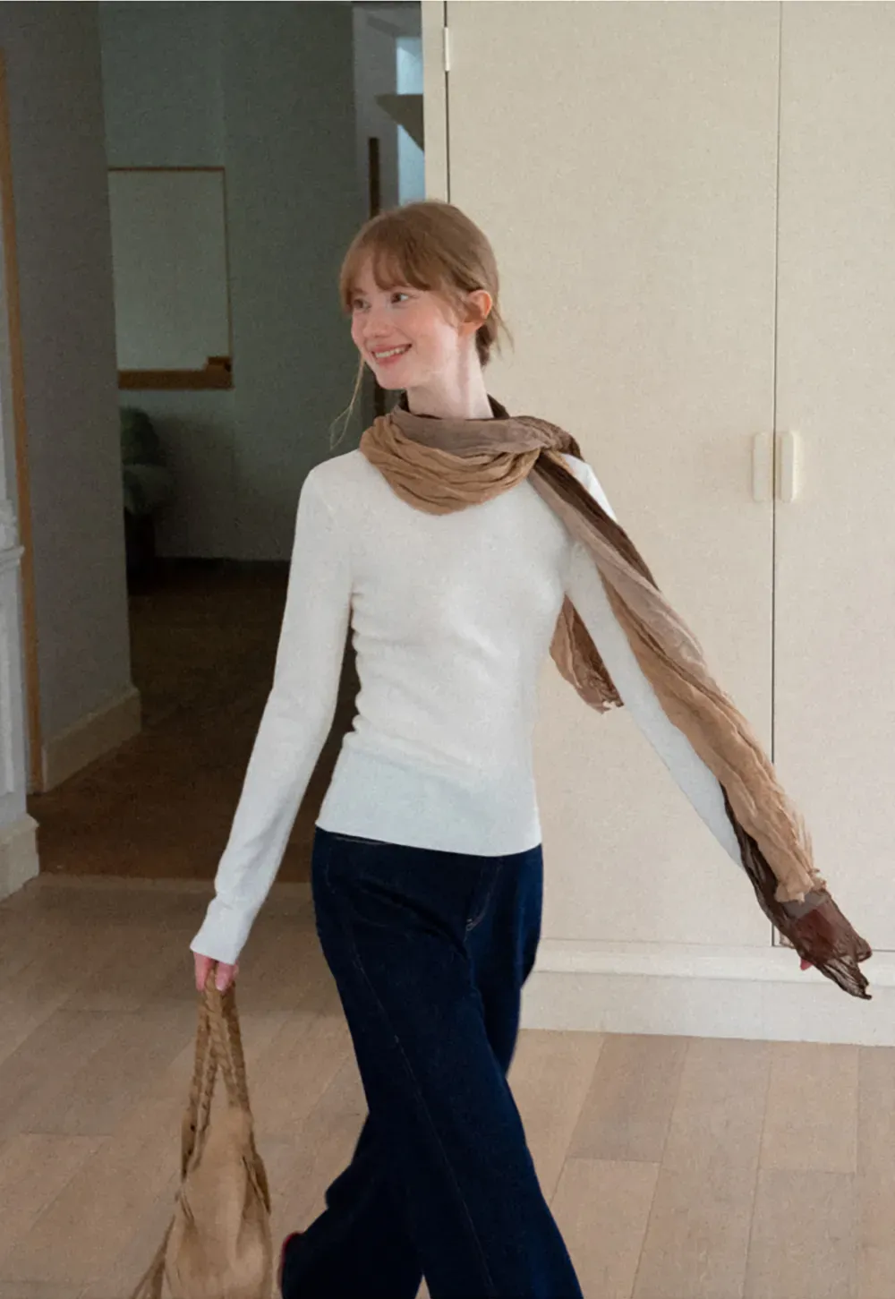 Square Neck Long Sleeve Wool Knit Sweater