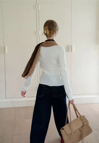Square Neck Long Sleeve Wool Knit Sweater
