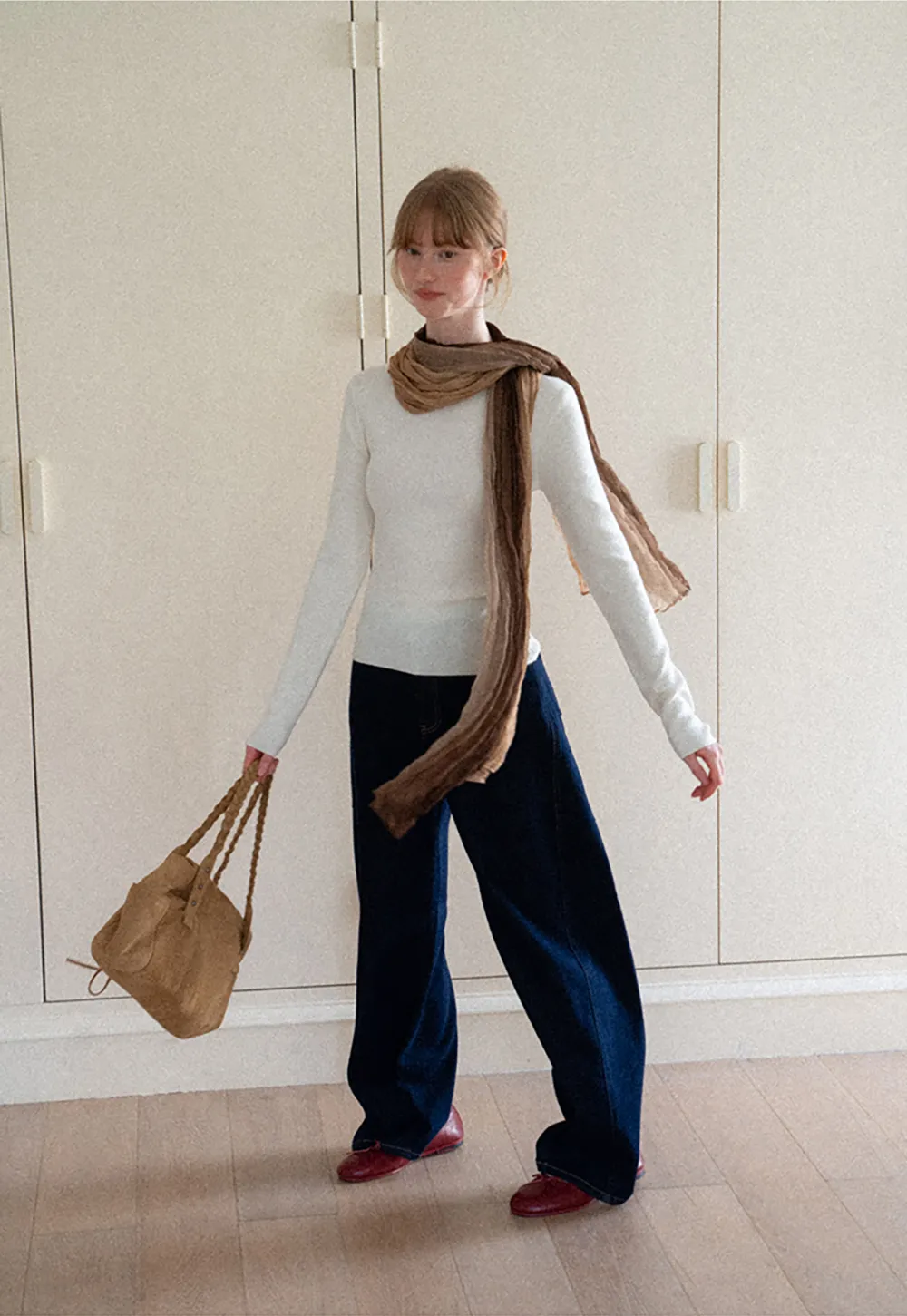 Square Neck Long Sleeve Wool Knit Sweater