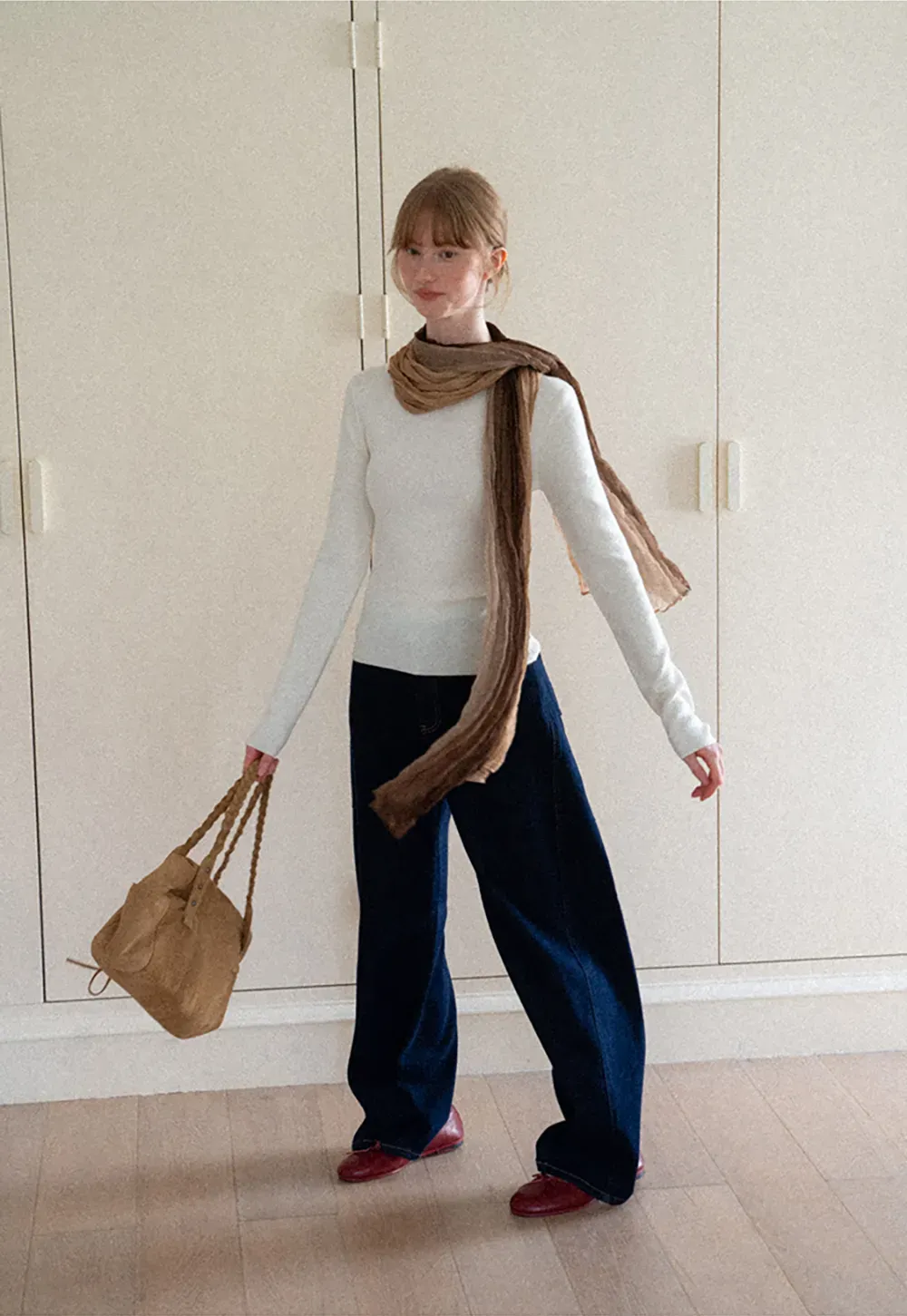 Square Neck Long Sleeve Wool Knit Sweater