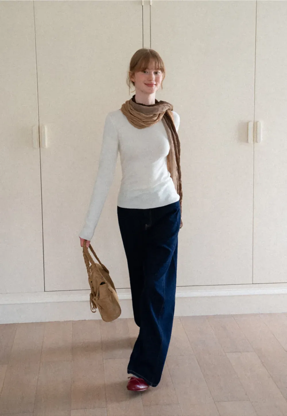 Square Neck Long Sleeve Wool Knit Sweater