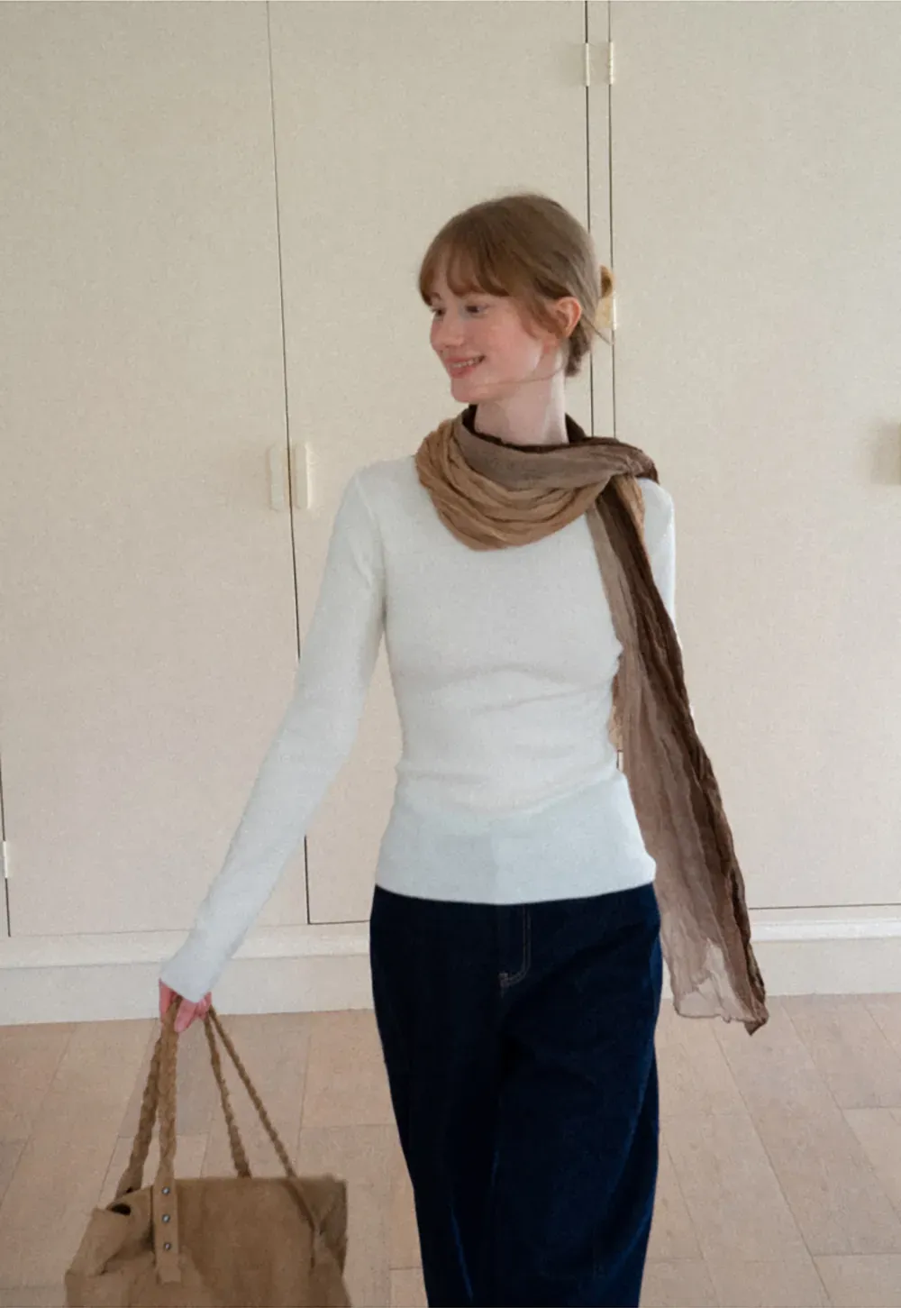 Square Neck Long Sleeve Wool Knit Sweater
