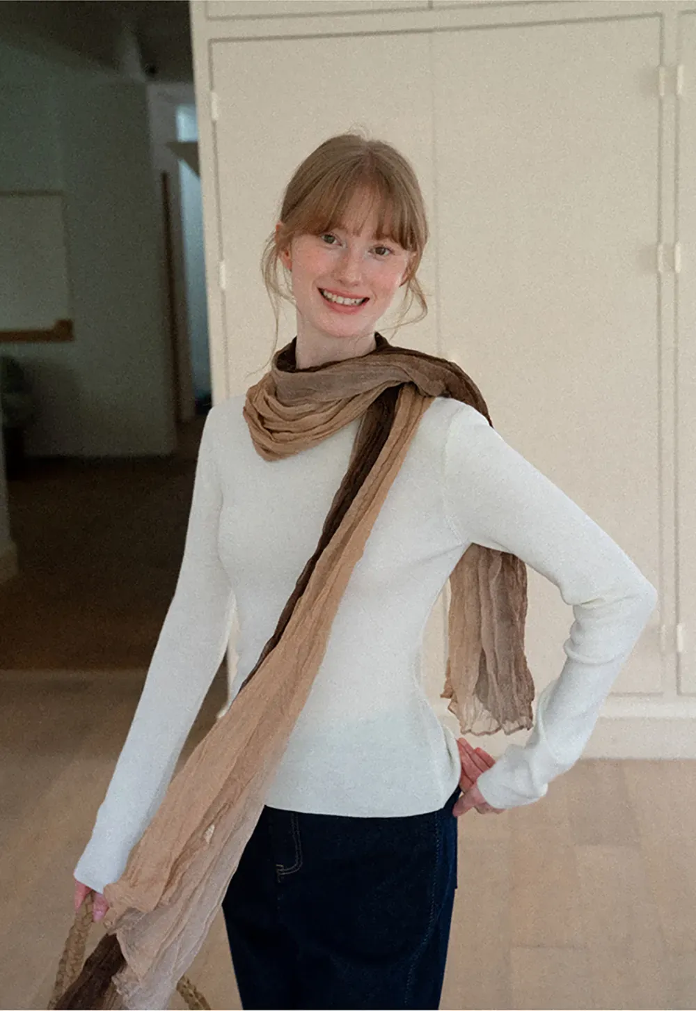 Square Neck Long Sleeve Wool Knit Sweater
