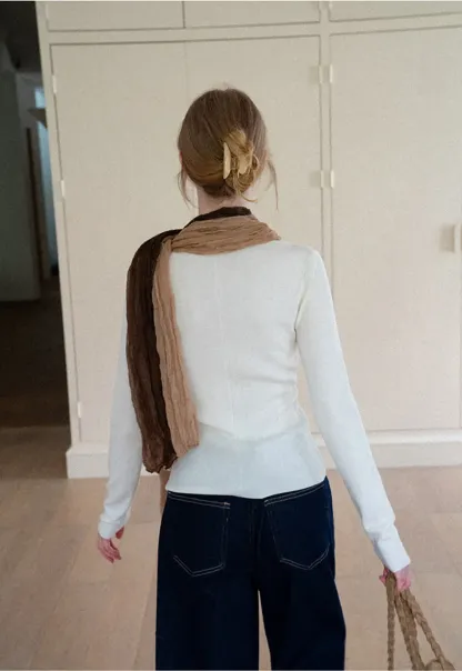 Square Neck Long Sleeve Wool Knit Sweater