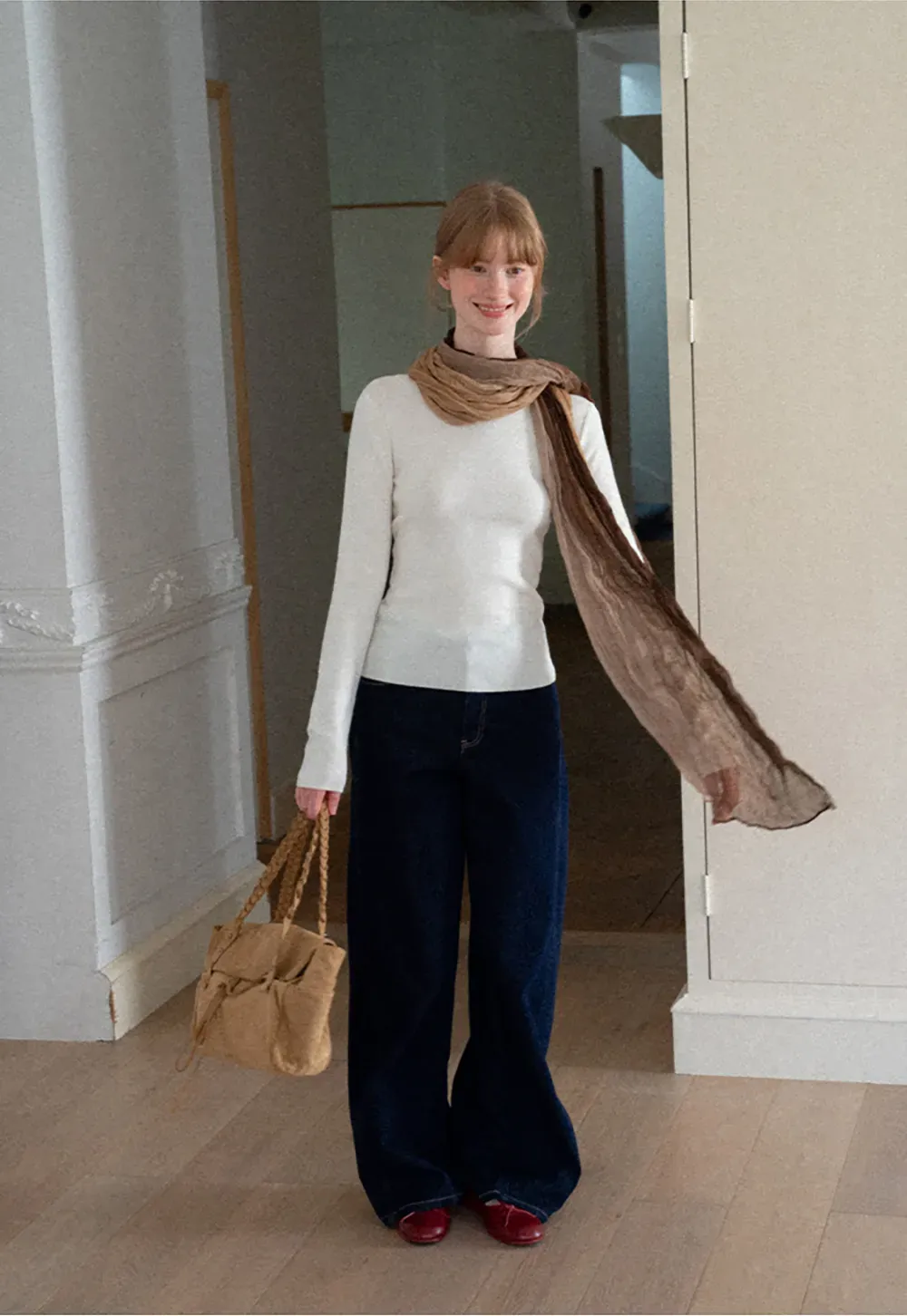 Square Neck Long Sleeve Wool Knit Sweater
