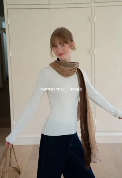 Square Neck Long Sleeve Wool Knit Sweater