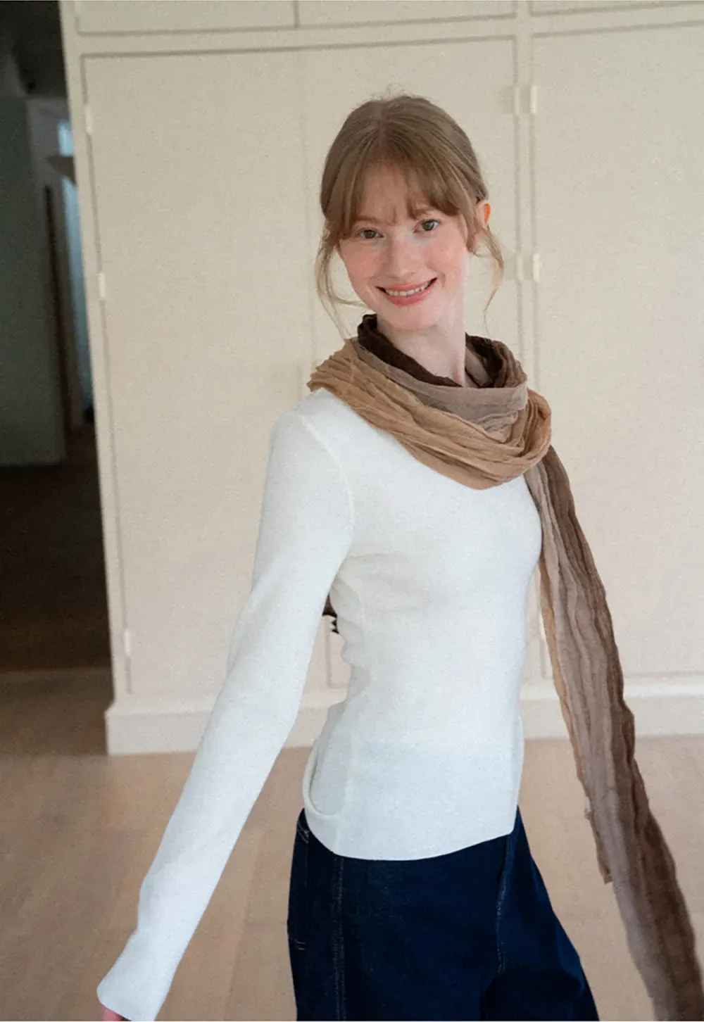 Square Neck Long Sleeve Wool Knit Sweater