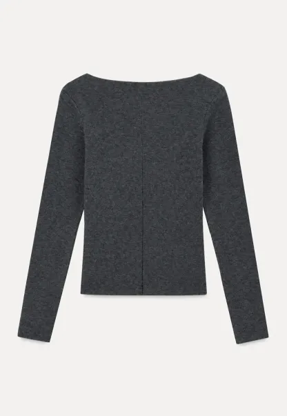 Square Neck Long Sleeve Wool Knit Sweater
