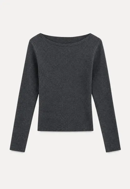 Square Neck Long Sleeve Wool Knit Sweater