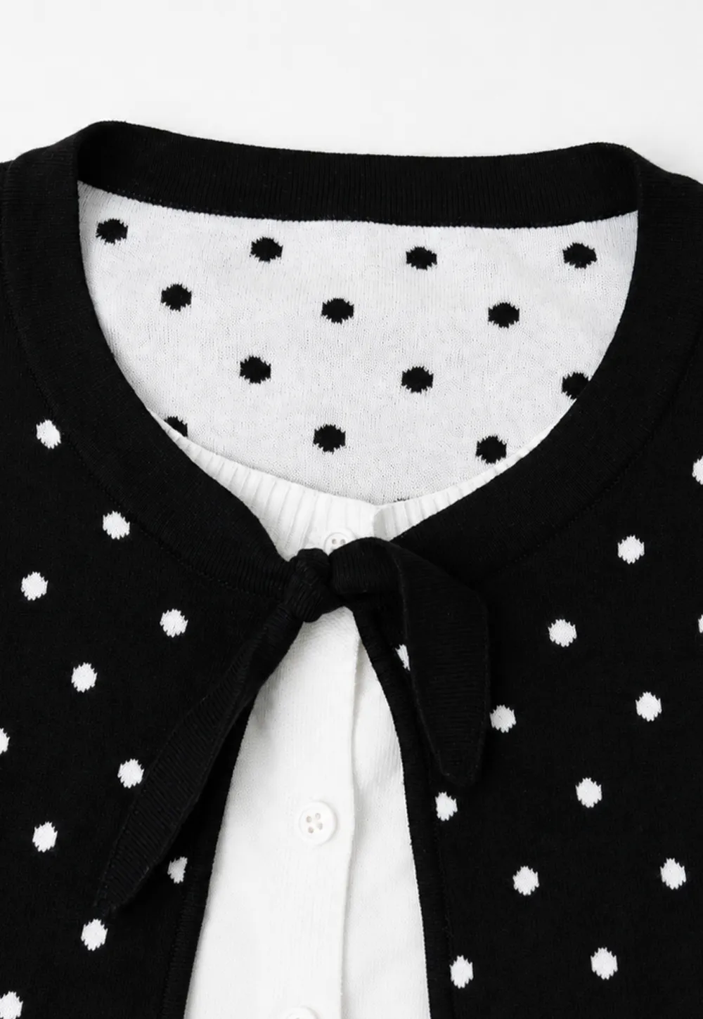 Polka Dot Pattern Bow Neck Knit Cardigan
