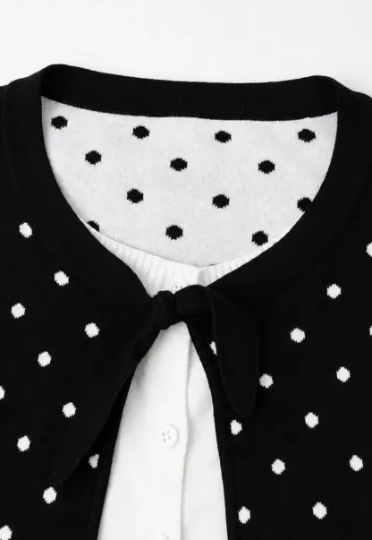 Polka Dot Pattern Bow Neck Knit Cardigan